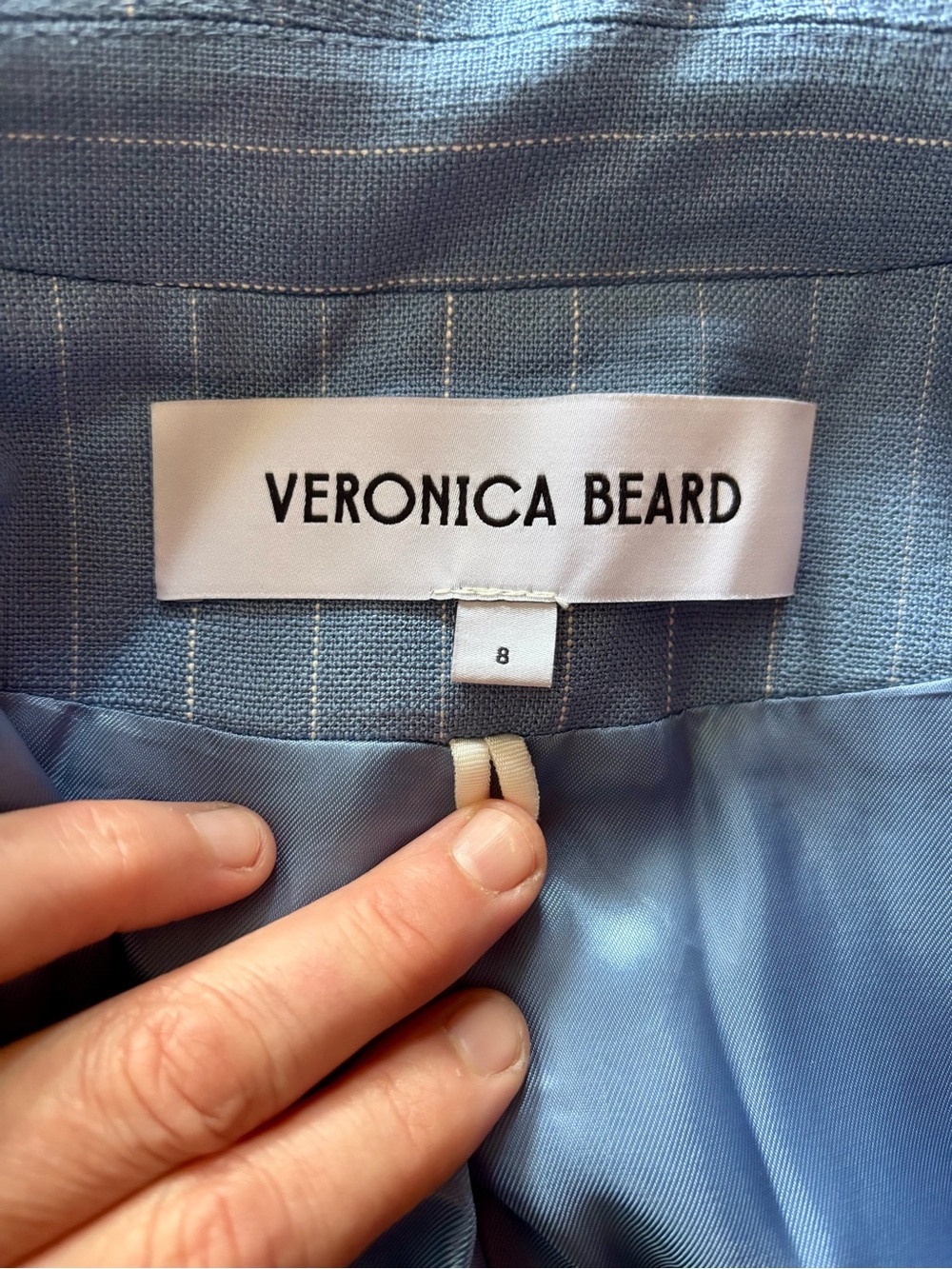 Veronica Beard Sky Blue Pinstripe Double-Breasted Miller Dickey Jacket Size 8 - Picture 6 of 13